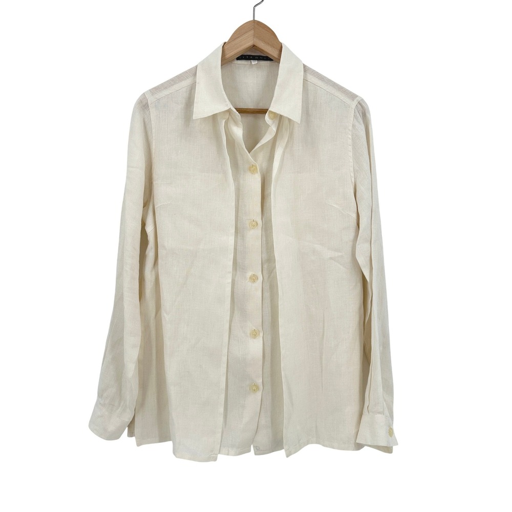 Sita Murt Womens Cream Linen Button Down Layered Shirt Long Sleeve 38 / Med NWOT